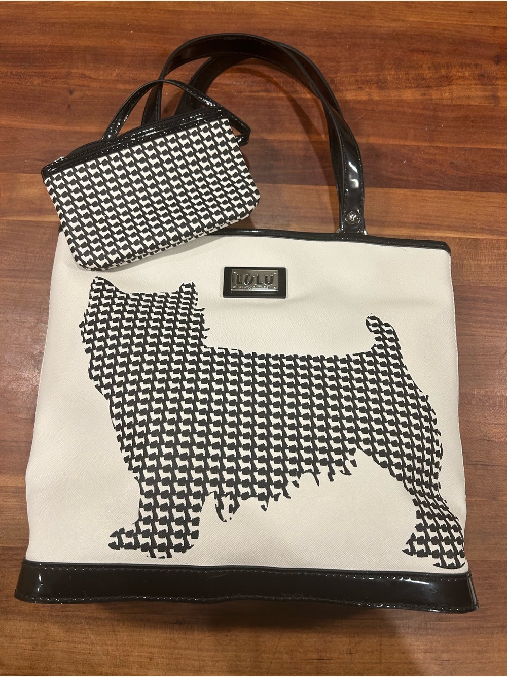 Vintage Y2K LuLu Guinness scotty dog tote handbag white black